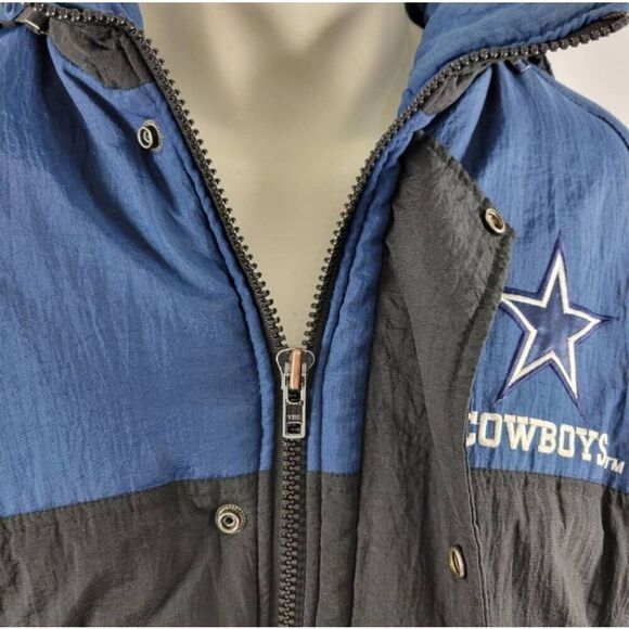 Dallas Cowboys Pro Player NFL VTG Spell Out full Zip hooded Puffer Jacket Medium - Picture 12 of 14